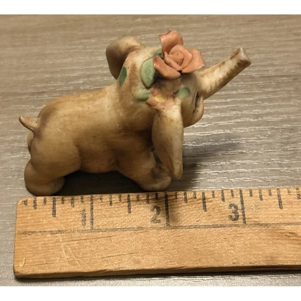 Vintage Porcelain Baby Elephant With Flowers On Head Anthropomorphic Korea